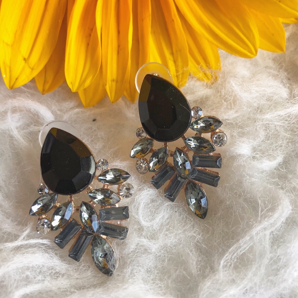 Black rhinestone statement earrings